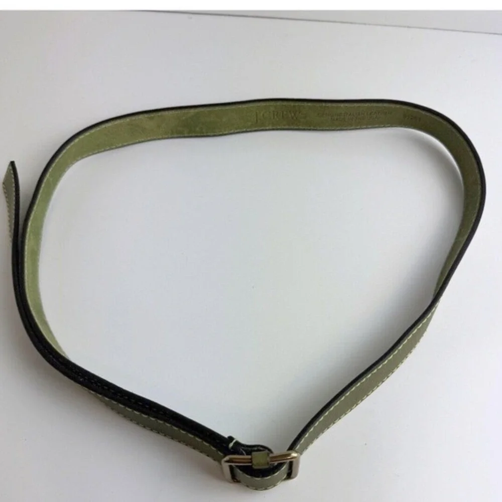 J.Crew Green Italian Leather Skinny Belt Gold Buckle‎ Preppy Chic Academia 47-67